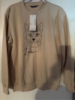 Vango Beige Cat Graphic Sweatshirt for Pets